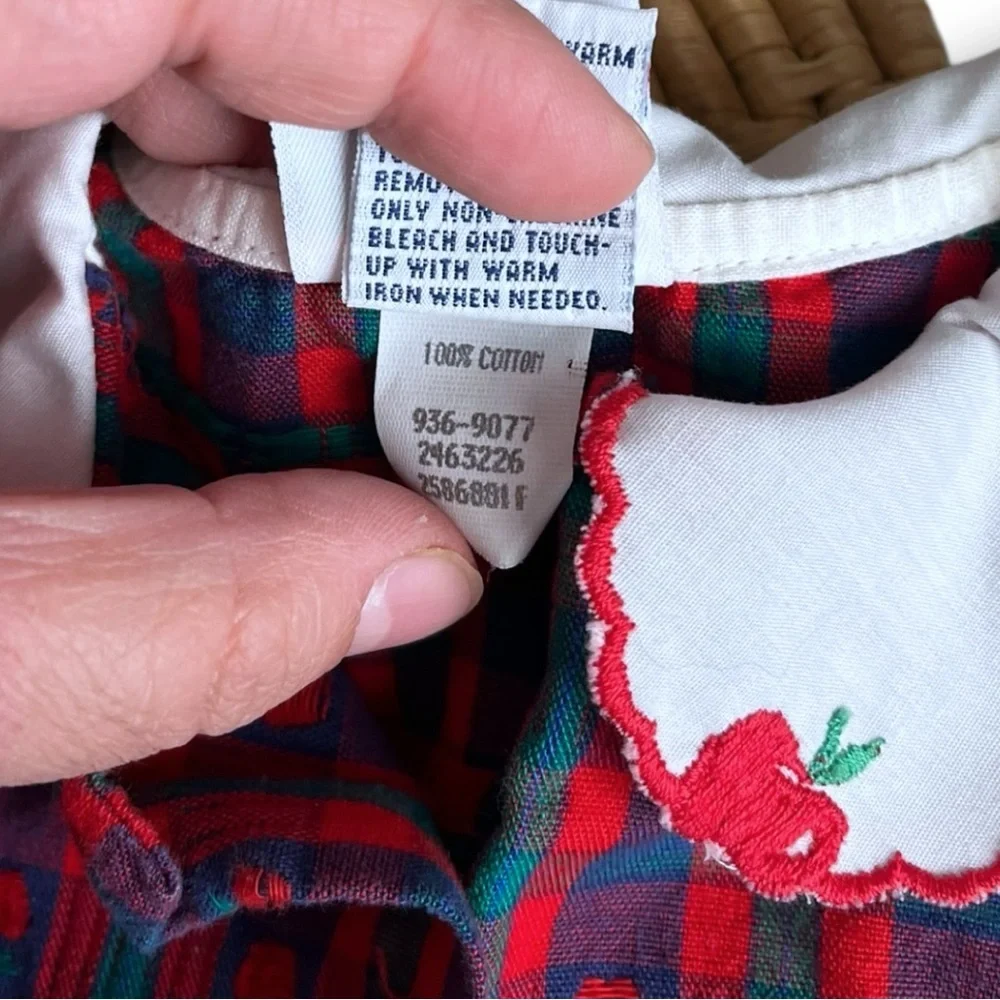 Vintage Oshkosh B’Gosh 90’s Apple Novelty Print Peter Pan Collar Button Dress 2T